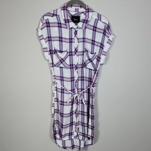 Rails Brooke Button Down Mini Tie Shirt Dress Size XS Plaid Short sleeve Collar